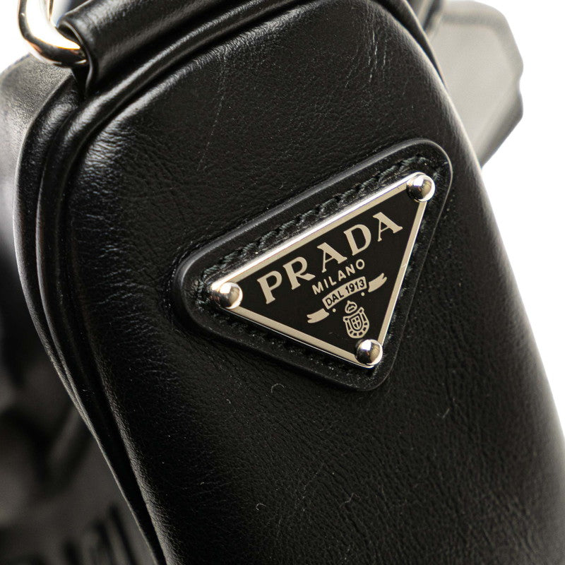 プラダ トライアングル エンボスロゴ ショルダーバッグ 1BH190 ブラック レザー レディース PRADA 【中古】