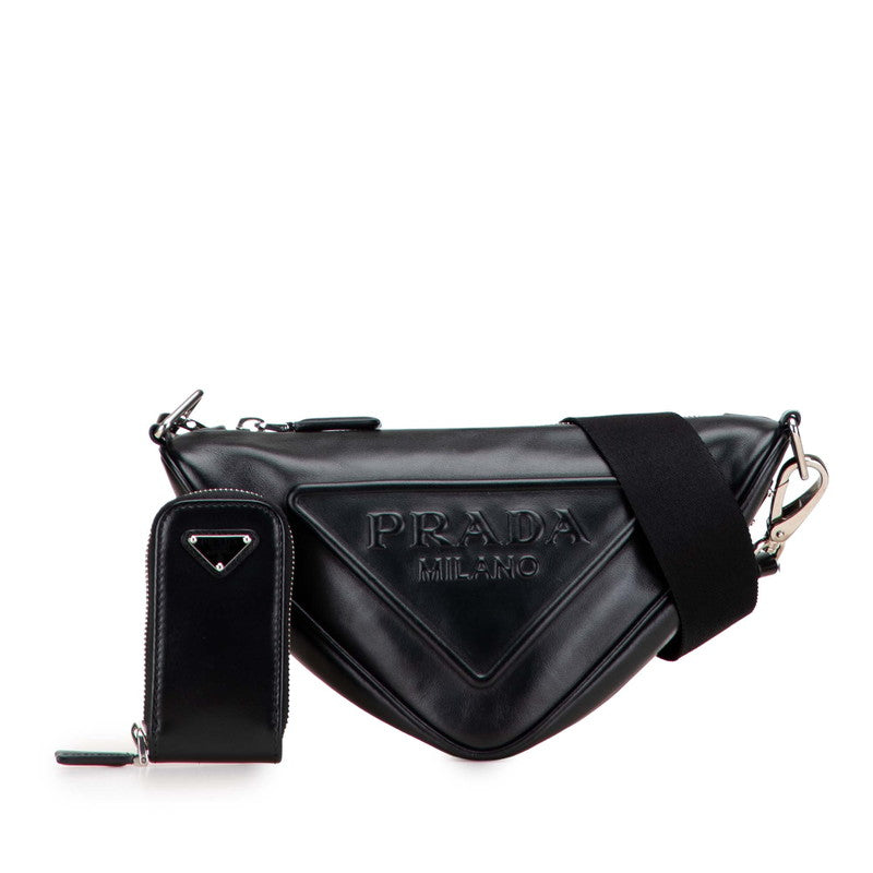 プラダ トライアングル エンボスロゴ ショルダーバッグ 1BH190 ブラック レザー レディース PRADA 【中古】