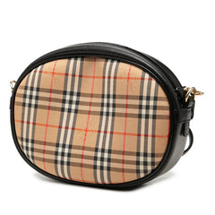 バーバリー ノバチェック シャドーホース 斜めかけ ショルダーバッグ ベージュ ブラック キャンバス レザー レディース BURBERRY 【中古】