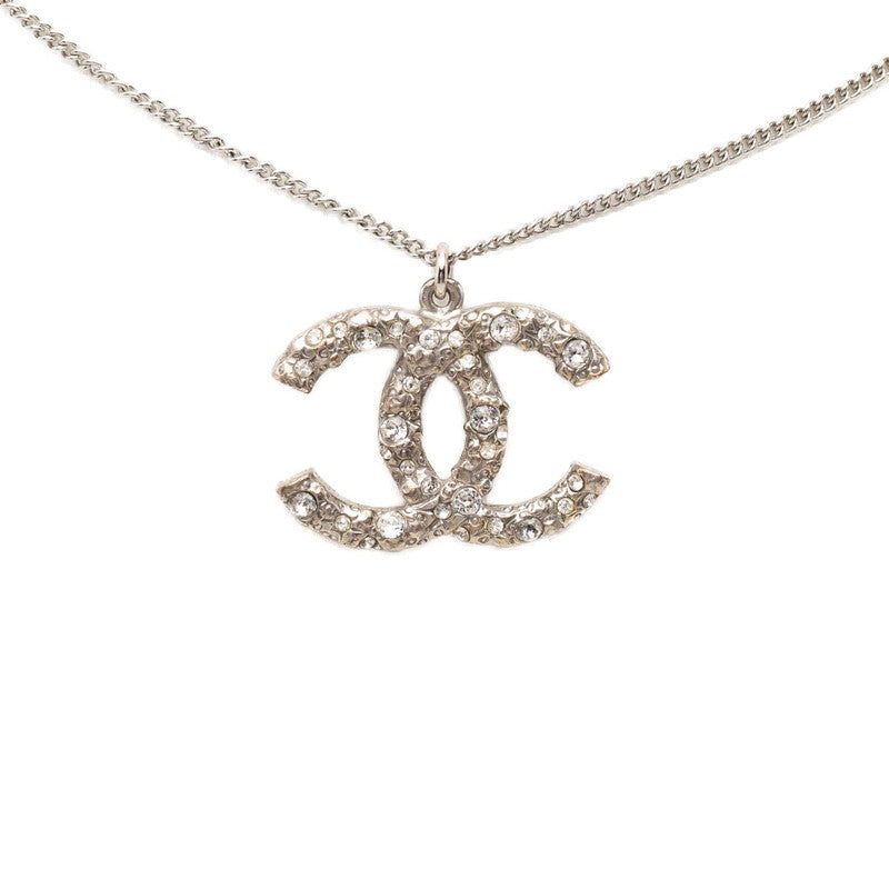 シャネル ココマーク ヴィンテージ チェーン ネックレス ペンダント 99A シルバー メタル ラインストーン レディース CHANEL 中古