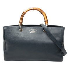 グッチ バンブー ハンドバッグ ショルダーバッグ 2WAY 323660 ブルー レザー レディース GUCCI 【中古】