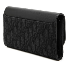 ディオール オブリーク サドル ロング フラップ ウォレット ジャガード 長財布 ブラック キャンバス レザー メンズ Dior 【中古】