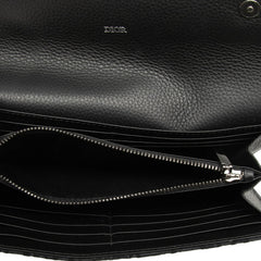 ディオール オブリーク サドル ロング フラップ ウォレット ジャガード 長財布 ブラック キャンバス レザー メンズ Dior 【中古】