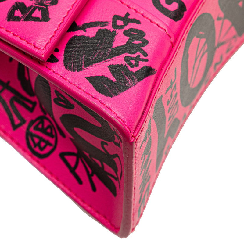 バレンシアガ アワーグラス グラフィティ ハンドバッグ ショルダーバッグ 2WAY 592833 ピンク ブラック レザー レディース BALENCIAGA 【中古】