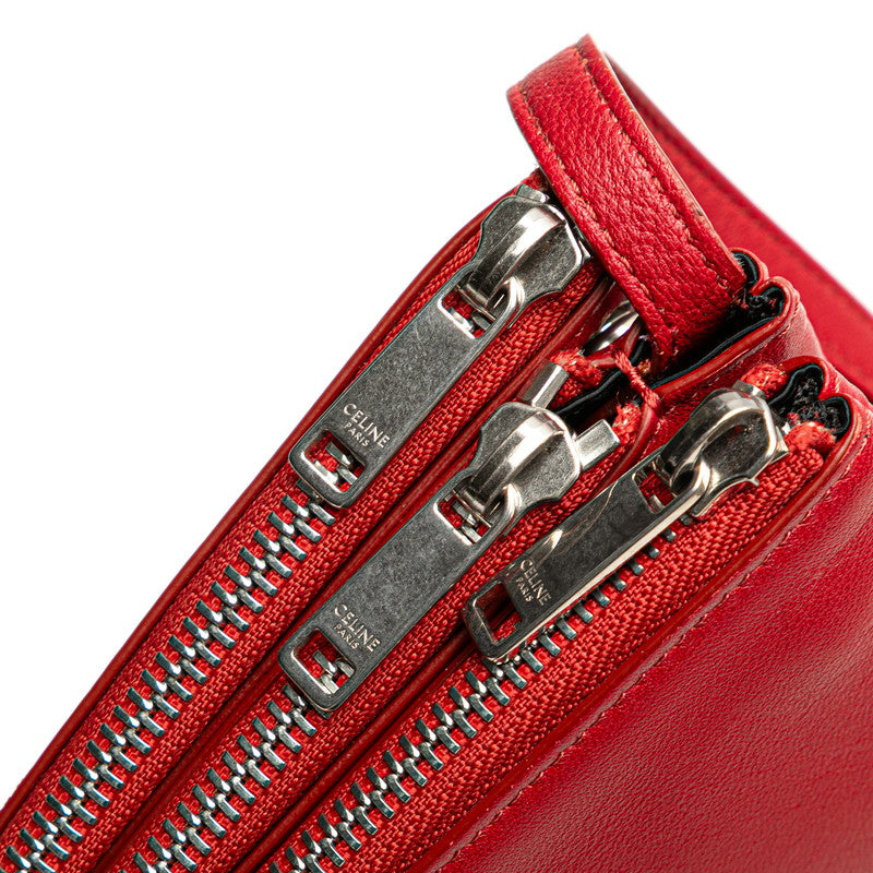 セリーヌ トリオ スモール ショルダーバッグ レッド レザー レディース CELINE 【中古】