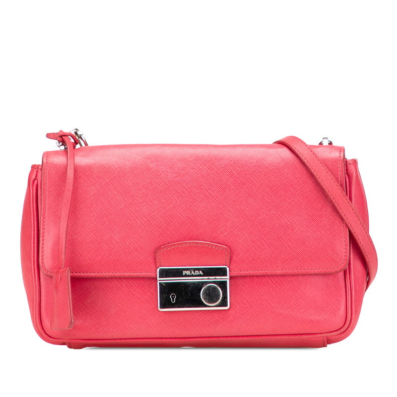 プラダ 斜め掛け チェーン ショルダーバッグ BT0974 ピンク サフィアーノ レザー レディース PRADA 【中古】