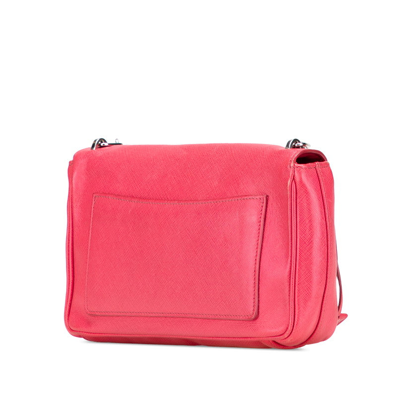 プラダ 斜め掛け チェーン ショルダーバッグ BT0974 ピンク サフィアーノ レザー レディース PRADA 【中古】