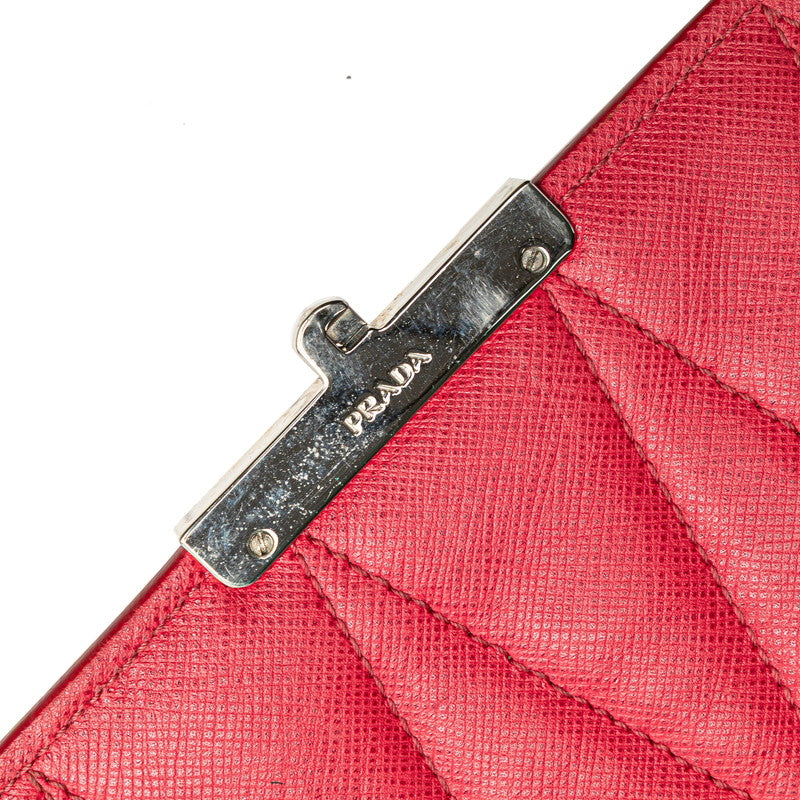 プラダ 斜め掛け チェーン ショルダーバッグ BT0974 ピンク サフィアーノ レザー レディース PRADA 【中古】