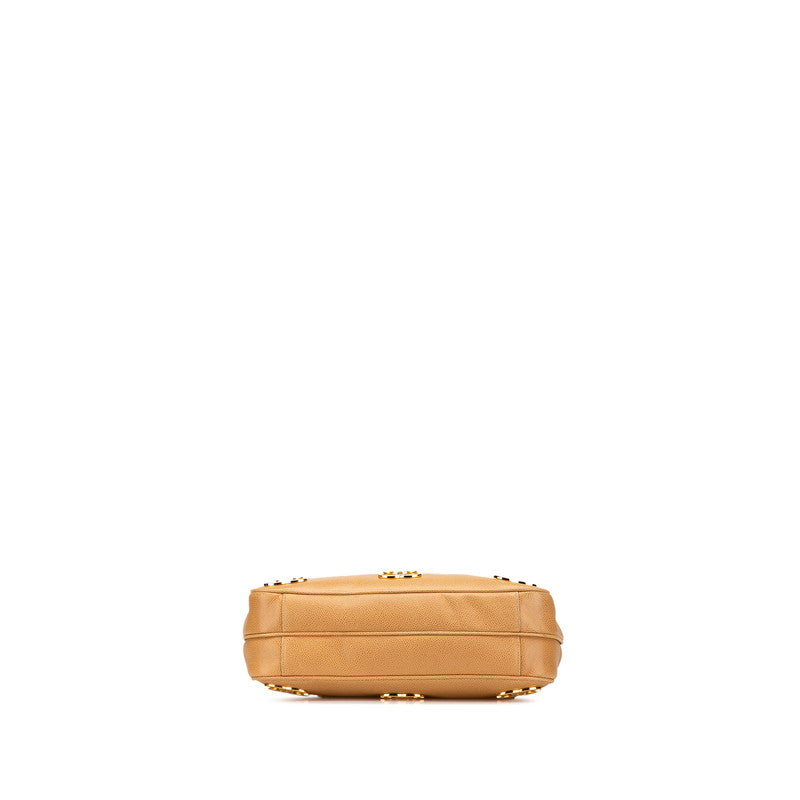 シャネル トリプルココマーク チェーン トートバッグ ショルダーバッグ ベージュ キャビアスキン レディース CHANEL 【中古】