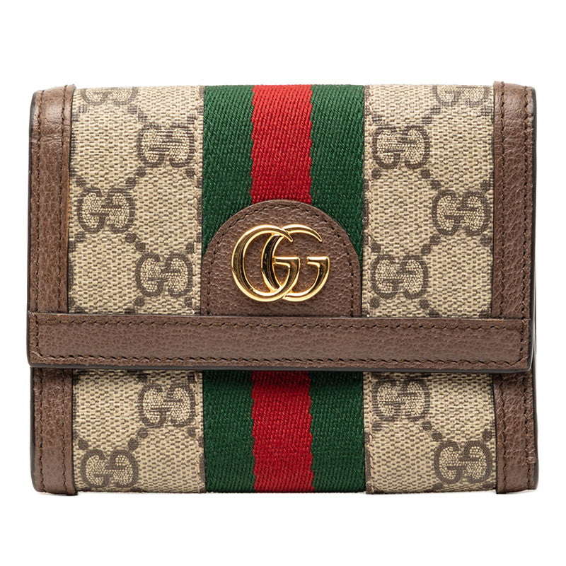 グッチ オフィディア GGスプリーム 三つ折り財布 625703 ベージュ マルチカラー PVC レザー レディース GUCCI 【中古】