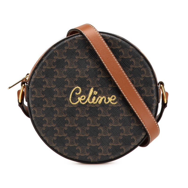 セリーヌ トリオンフ 斜め掛け ショルダーバッグ ブラック ブラウン PVC レザー レディース CELINE 【中古】