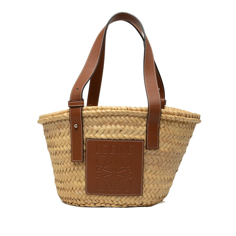 ロエベ バスケットバッグ スモール ハンドバッグ カゴバッグ ナチュラル ブラウン ラフィア レザー レディース LOEWE 【中古】