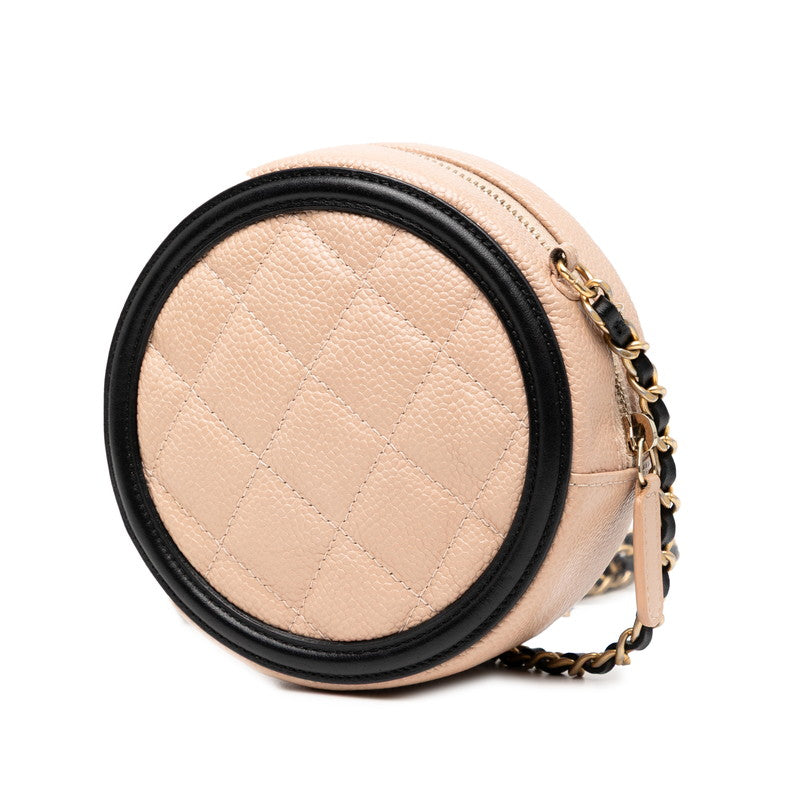 シャネル マトラッセ CCフィリグリー チェーン ショルダーバッグ ベージュ ブラック キャビアスキン レディース CHANEL 【中古】