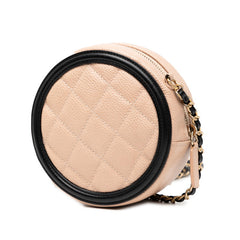 シャネル マトラッセ CCフィリグリー チェーン ショルダーバッグ ベージュ ブラック キャビアスキン レディース CHANEL 【中古】