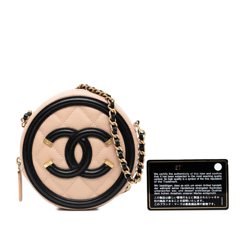 シャネル マトラッセ CCフィリグリー チェーン ショルダーバッグ ベージュ ブラック キャビアスキン レディース CHANEL 【中古】