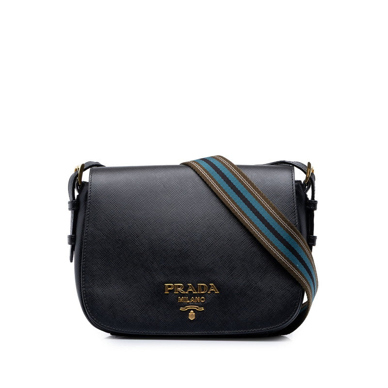 プラダ サフィアーノ 斜め掛け ショルダーバッグ 1BD192 ブラック レザー レディース PRADA 中古
