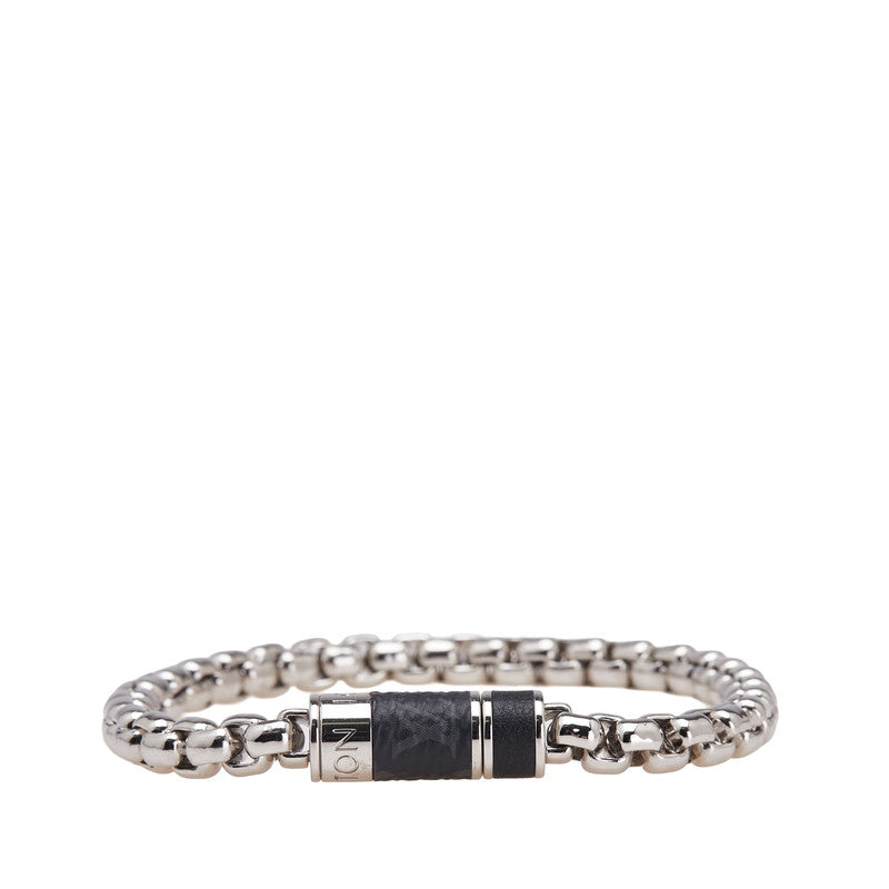 ルイ ヴィトン モノグラム エクリプス チェーン ブレスレット M63107 シルバー ブラック メタル レザー メンズ LOUIS VUITTON 【中古】