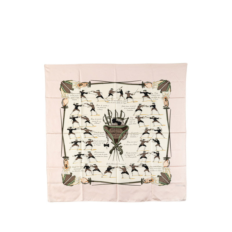 エルメス カレ90 TRAITE' DE ARMES フェンシング スカーフ ベージュ マルチカラー シルク レディース HERMES 【中古】