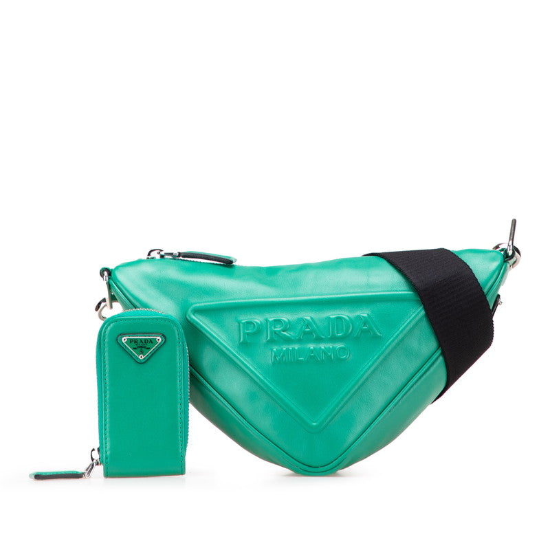 プラダ トライアングル 斜め掛け ショルダーバッグ 1BH190 グリーン レザー レディース PRADA 【中古】