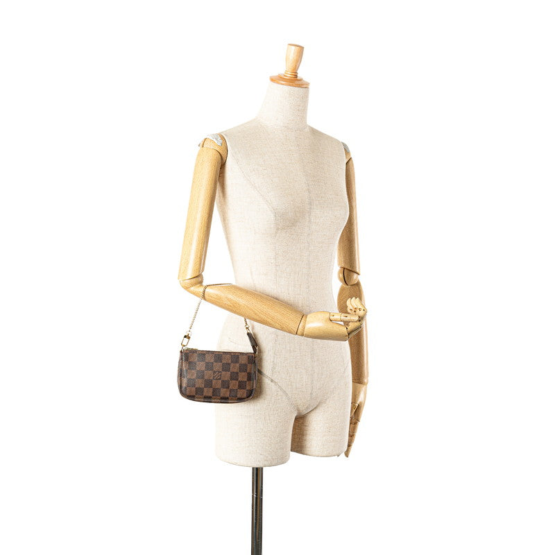 ルイ ヴィトン ダミエ ミニ ポシェット アクセソワール アクセサリーポーチ N58009 ブラウン PVC レザー レディース LOUIS VUITTON 【中古】