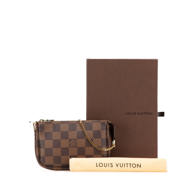 ルイ ヴィトン ダミエ ミニ ポシェット アクセソワール アクセサリーポーチ N58009 ブラウン PVC レザー レディース LOUIS VUITTON 【中古】