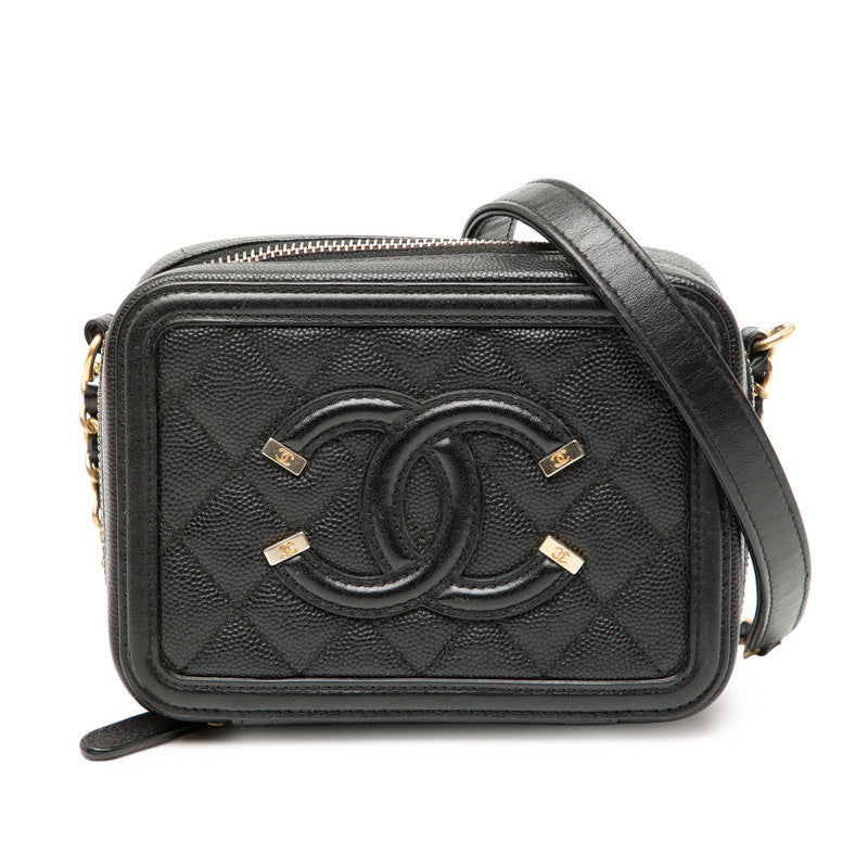 シャネル マトラッセ CCフィリグリー チェーンウォレット ショルダーバッグ ブラック キャビアスキン レディース CHANEL 【中古】