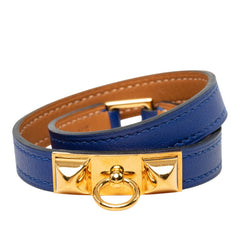 エルメス リヴァル ドゥブルトゥール T2 ブレスレット バングル ブルー ゴールド スイフト メッキ レディース HERMES 中古
