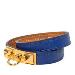 エルメス リヴァル ドゥブルトゥール T2 ブレスレット バングル ブルー ゴールド スイフト メッキ レディース HERMES 中古