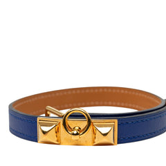エルメス リヴァル ドゥブルトゥール T2 ブレスレット バングル ブルー ゴールド スイフト メッキ レディース HERMES 中古
