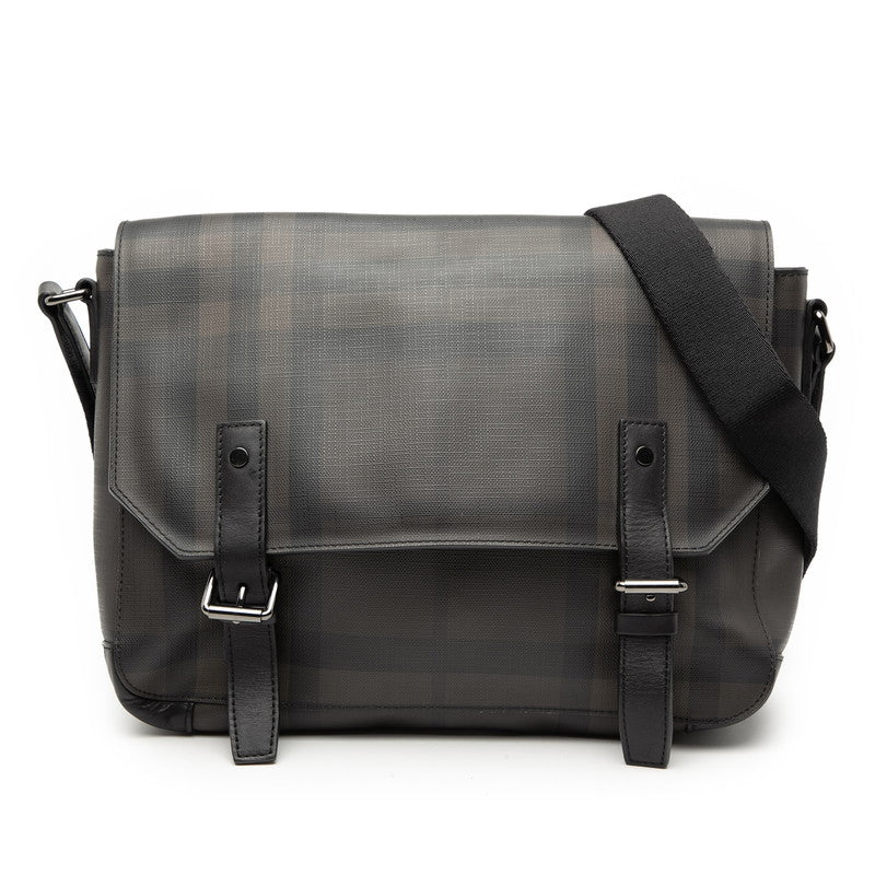 バーバリー チェック ショルダーバッグ メッセンジャーバッグ ブラウン ブラック PVC レザー レディース BURBERRY 【中古】