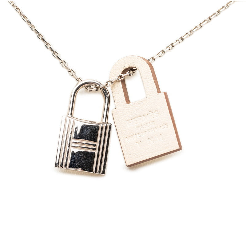 エルメス オーケリーPM チェーン ペンダント ネックレス Y刻印 シルバー アイボリー メタル レザー レディース HERMES 【中古】