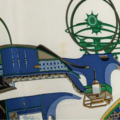 エルメス カレ90 LES VOITURES A TRANSFORMATION 折り畳み式幌馬車 スカーフ ホワイト ブルー マルチカラー シルク レディース HERMES 【中古】