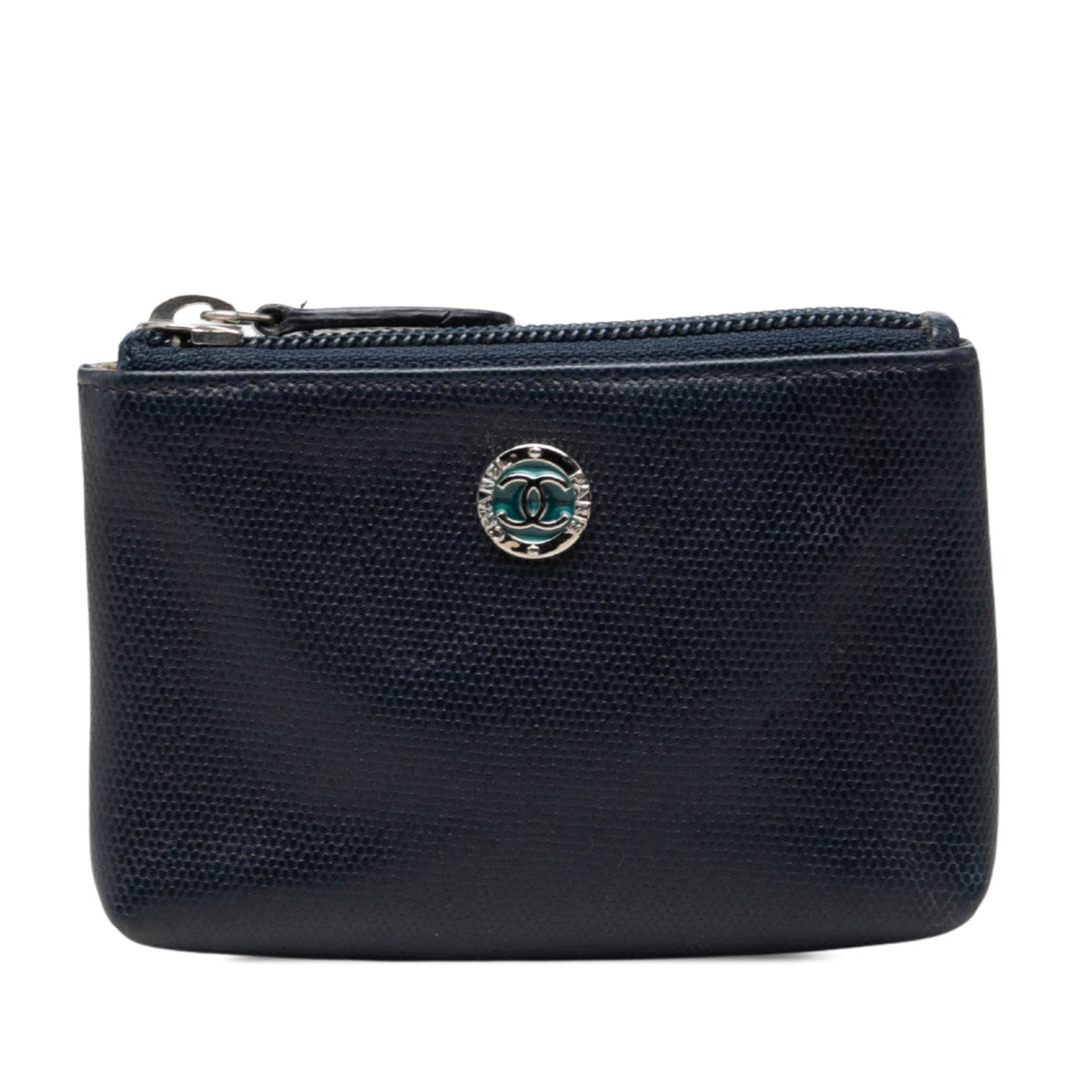 シャネル ココマーク コインケース 小銭入れ ネイビー シルバー レザー レディース CHANEL 中古