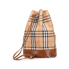 バーバリー ノバチェック シャドーホース ショルダーバッグ ボディバッグ 巾着バック ベージュ ブラウン キャンバス レザー レディース BURBERRY 【中古】