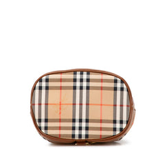 バーバリー ノバチェック シャドーホース ショルダーバッグ ボディバッグ 巾着バック ベージュ ブラウン キャンバス レザー レディース BURBERRY 【中古】