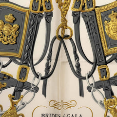 エルメス カレ90 Brides de Gala 式典用馬勒 スカーフ ブルー系 シルク レディース HERMES 中古