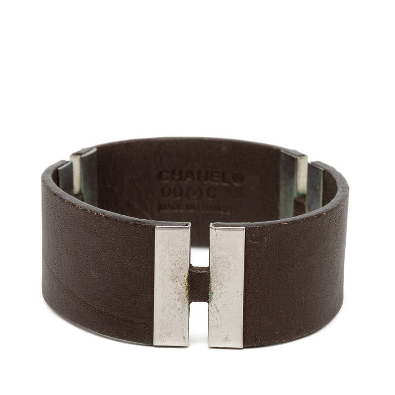 シャネル ロゴ ブレスレット 00C ブラウン シルバー レザー メタル レディース CHANEL 【中古】