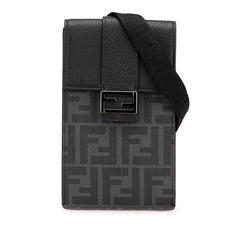 フェンディ ズッカ 斜め掛け ショルダーバッグ フォンホルダー 7AS120 ブラック PVC レザー レディース FENDI 【中古】