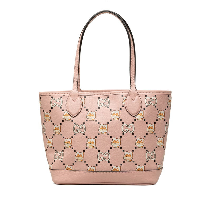 グッチ × Pikarar KAWAII GG アニマルプリント トートバッグ 726762 ピンク レザー レディース GUCCI 中古