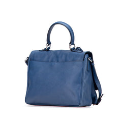 プラダ ロゴ ハンドバッグ ショルダーバッグ ブルー レザー レディース PRADA 【中古】