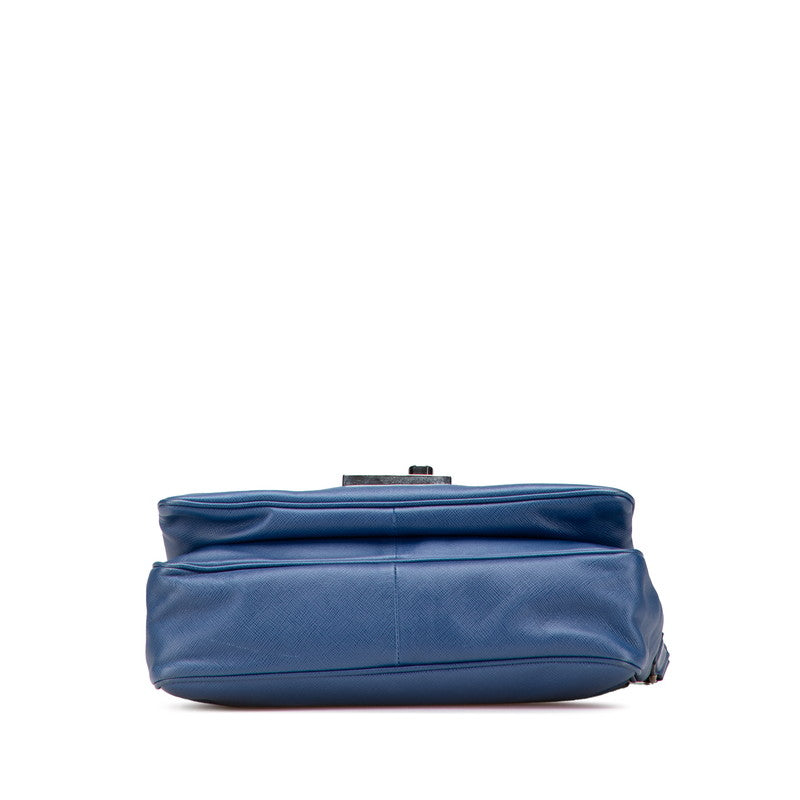 プラダ ロゴ ハンドバッグ ショルダーバッグ ブルー レザー レディース PRADA 【中古】