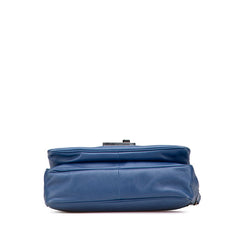 プラダ ロゴ ハンドバッグ ショルダーバッグ ブルー レザー レディース PRADA 【中古】
