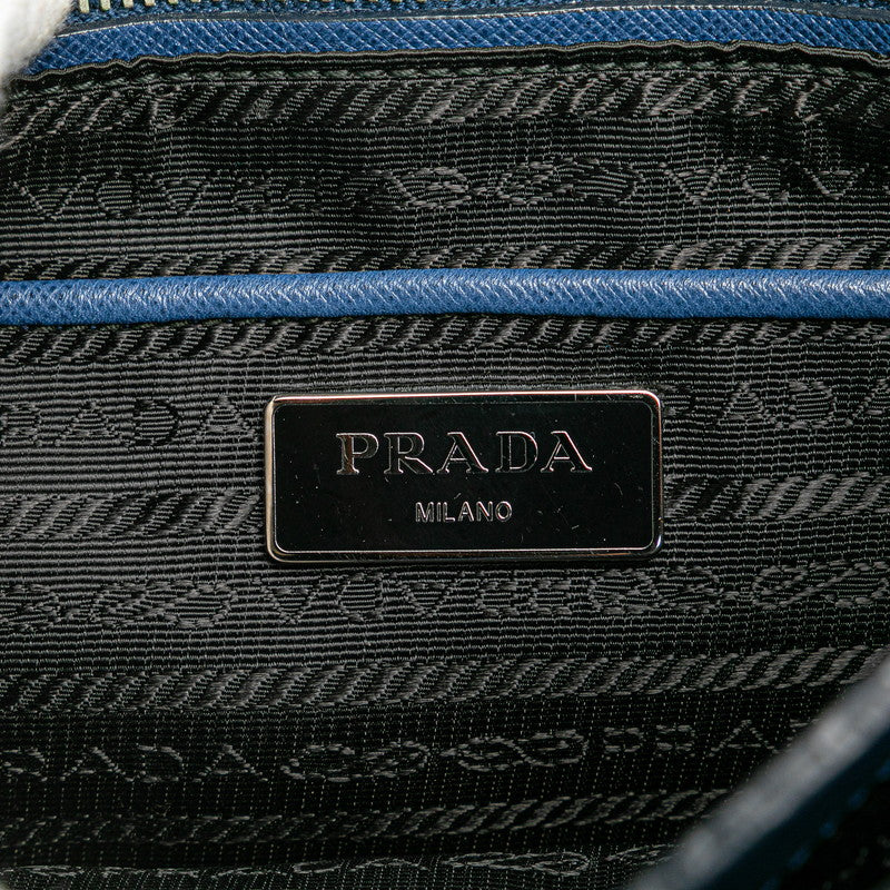 プラダ ロゴ ハンドバッグ ショルダーバッグ ブルー レザー レディース PRADA 【中古】