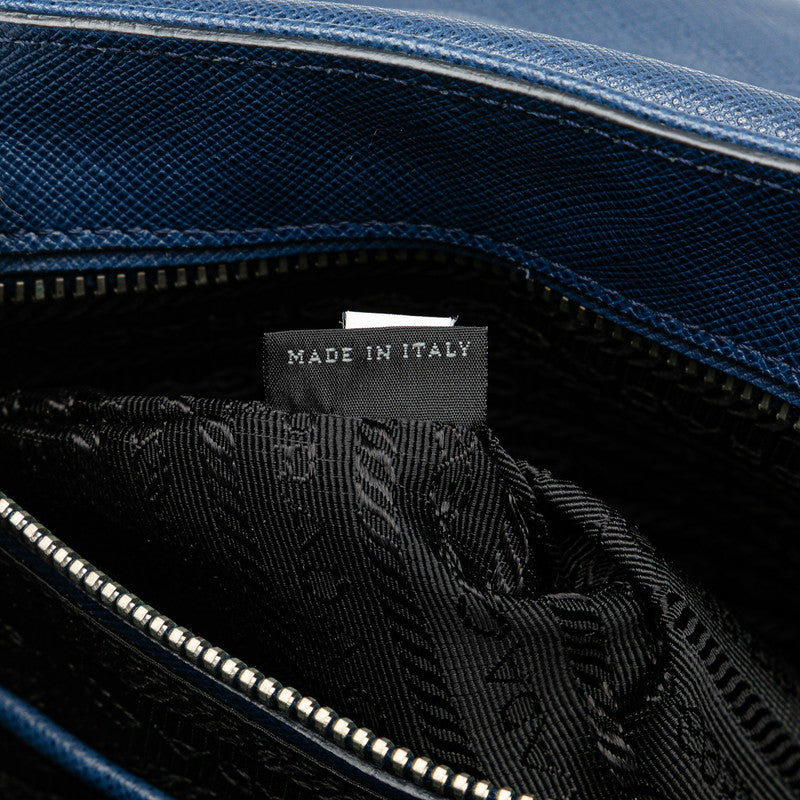 プラダ ロゴ ハンドバッグ ショルダーバッグ ブルー レザー レディース PRADA 【中古】