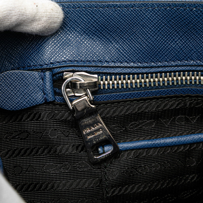 プラダ ロゴ ハンドバッグ ショルダーバッグ ブルー レザー レディース PRADA 【中古】