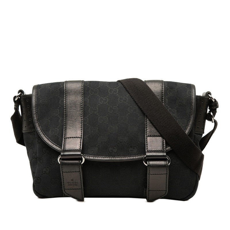 グッチ GGキャンバス 斜め掛け ショルダーバッグ 145858 ブラック キャンバス レザー レディース GUCCI 中古