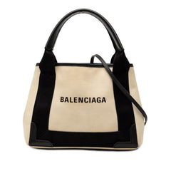 バレンシアガ ネイビー カバスXS ショルダーバッグ ハンドバッグ 2WAY 390346 アイボリー ブラック キャンバス レザー レディース BALENCIAGA 【中古】