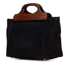 プラダ カナパ ハンドバッグ ショルダーバッグ 2WAY 1BG350 ブラック ブラウン キャンバス ウッド レディース PRADA 【中古】