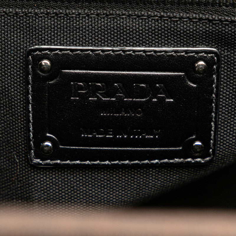 プラダ カナパ ハンドバッグ ショルダーバッグ 2WAY 1BG350 ブラック ブラウン キャンバス ウッド レディース PRADA 【中古】