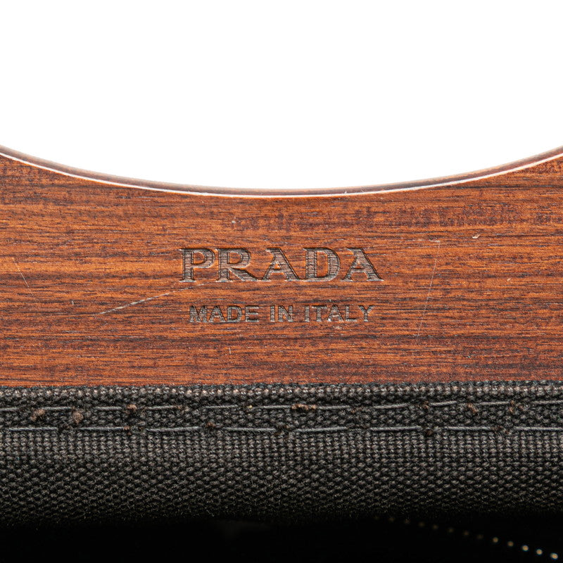 プラダ カナパ ハンドバッグ ショルダーバッグ 2WAY 1BG350 ブラック ブラウン キャンバス ウッド レディース PRADA 【中古】